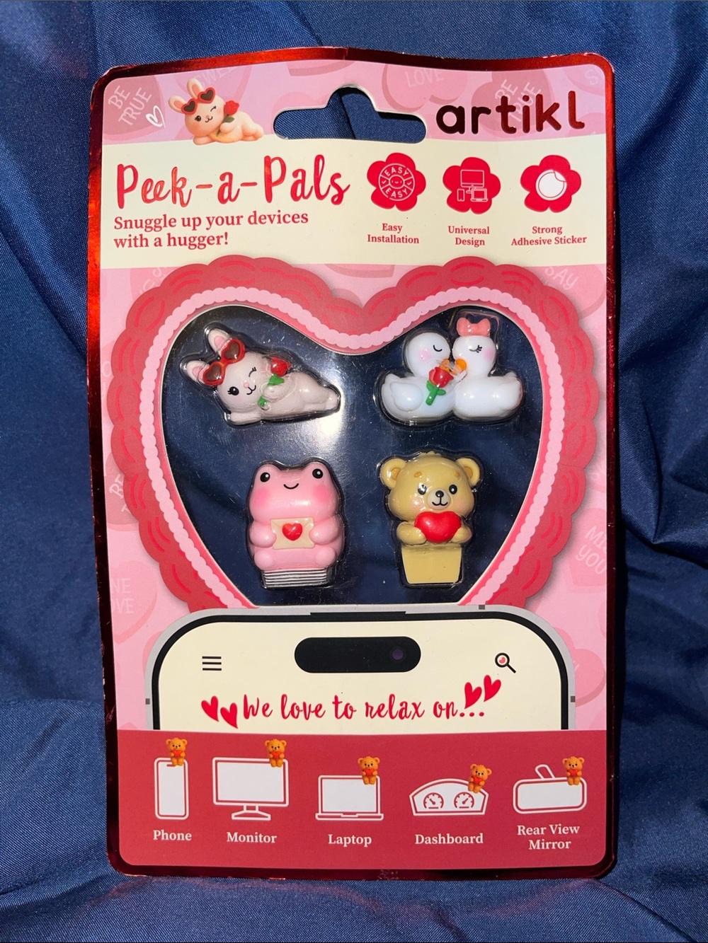 Peek-a-Pals Cute Valentine Animal Phone Grips - Pink & Multicolor (4-Pack)